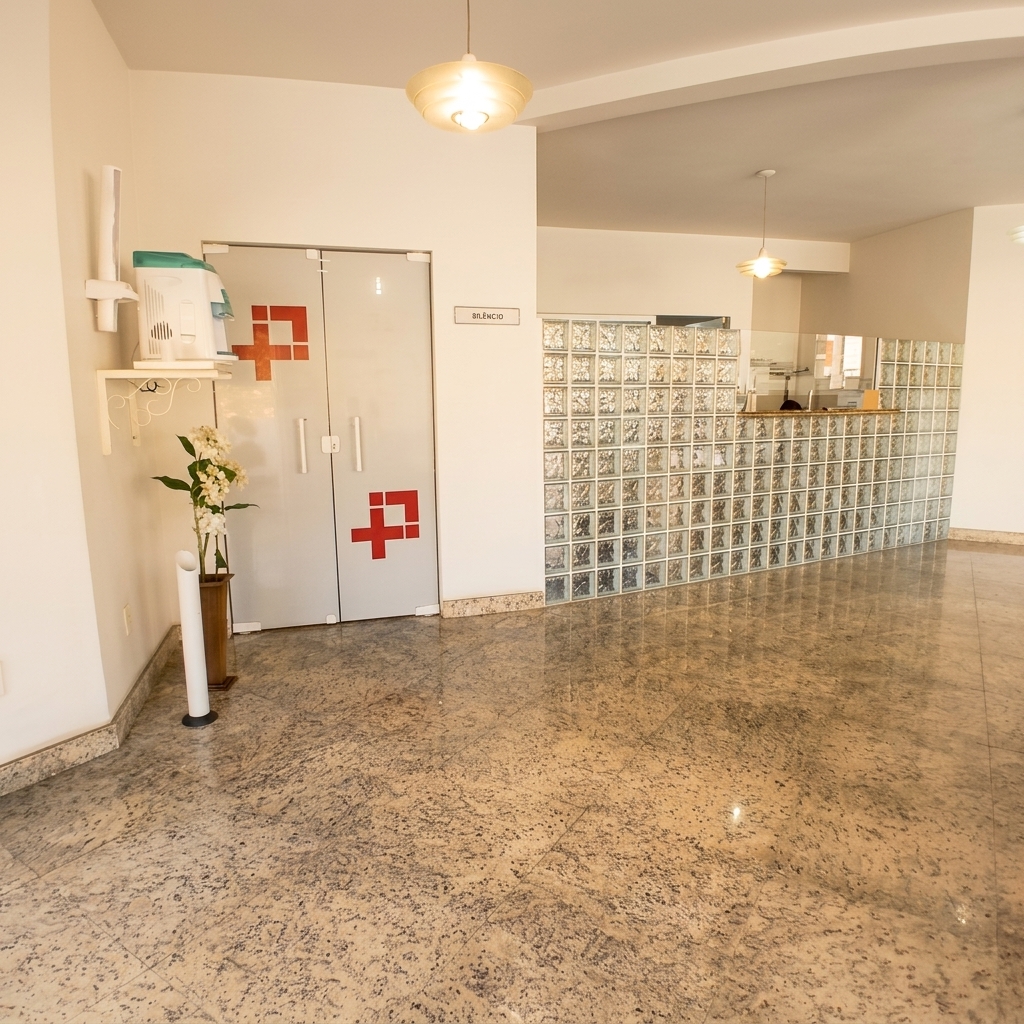 Sala de atendimento e estrutura interna da Policlínica Itatiaia